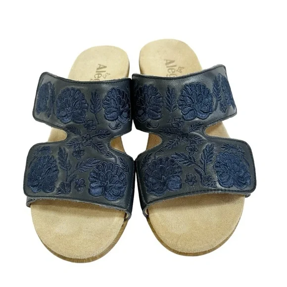 Alegria Blue Slide Sandals with Floral Pattern - Picture 3 of 10
